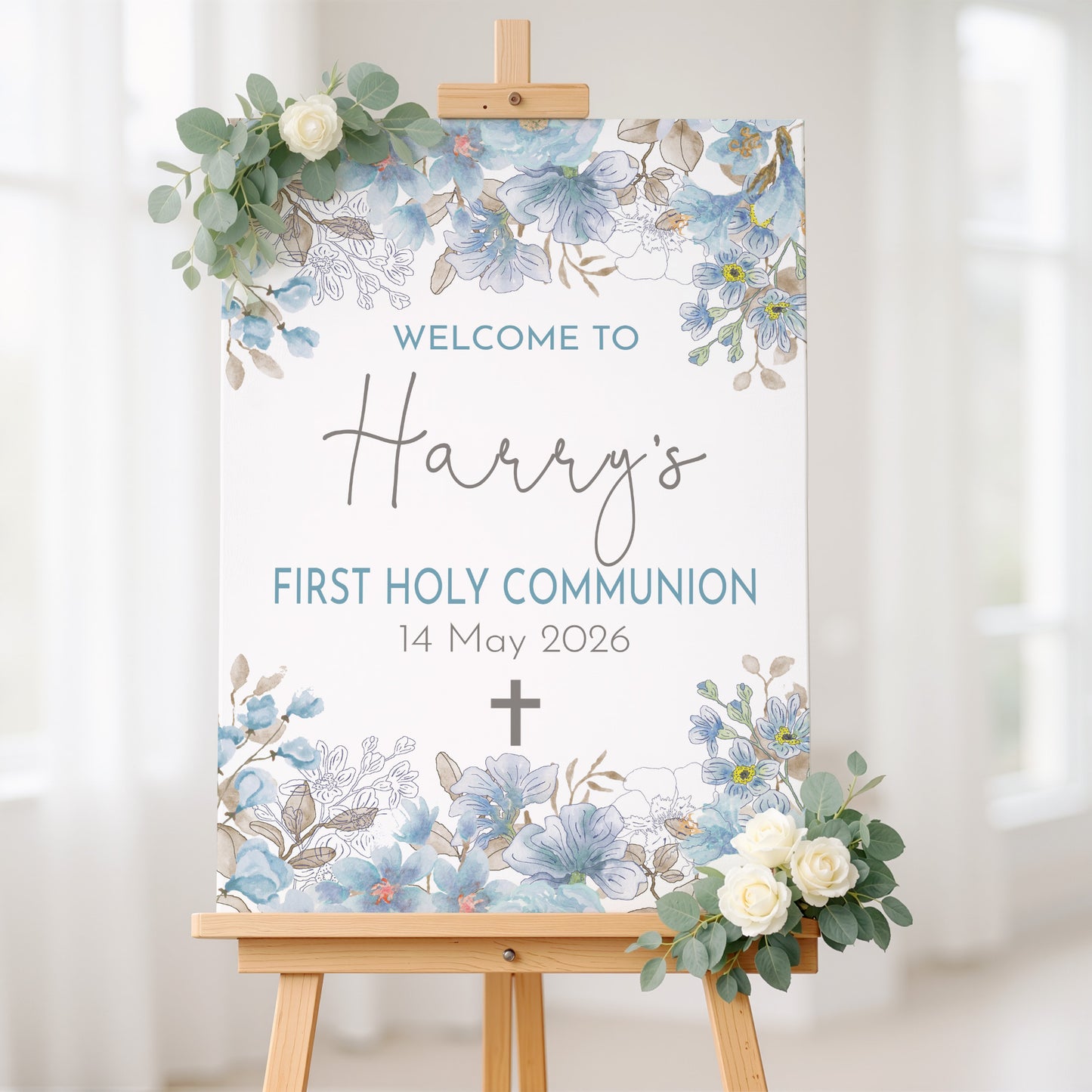 Soft Blue First Holy Communion Welcome Sign
