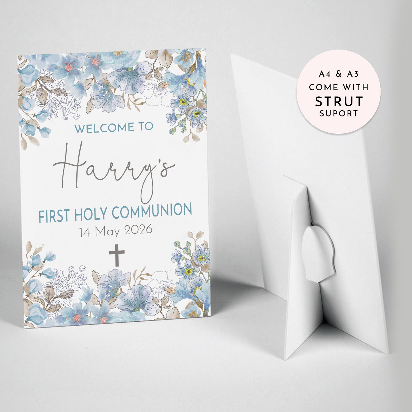 Soft Blue First Holy Communion Welcome Sign