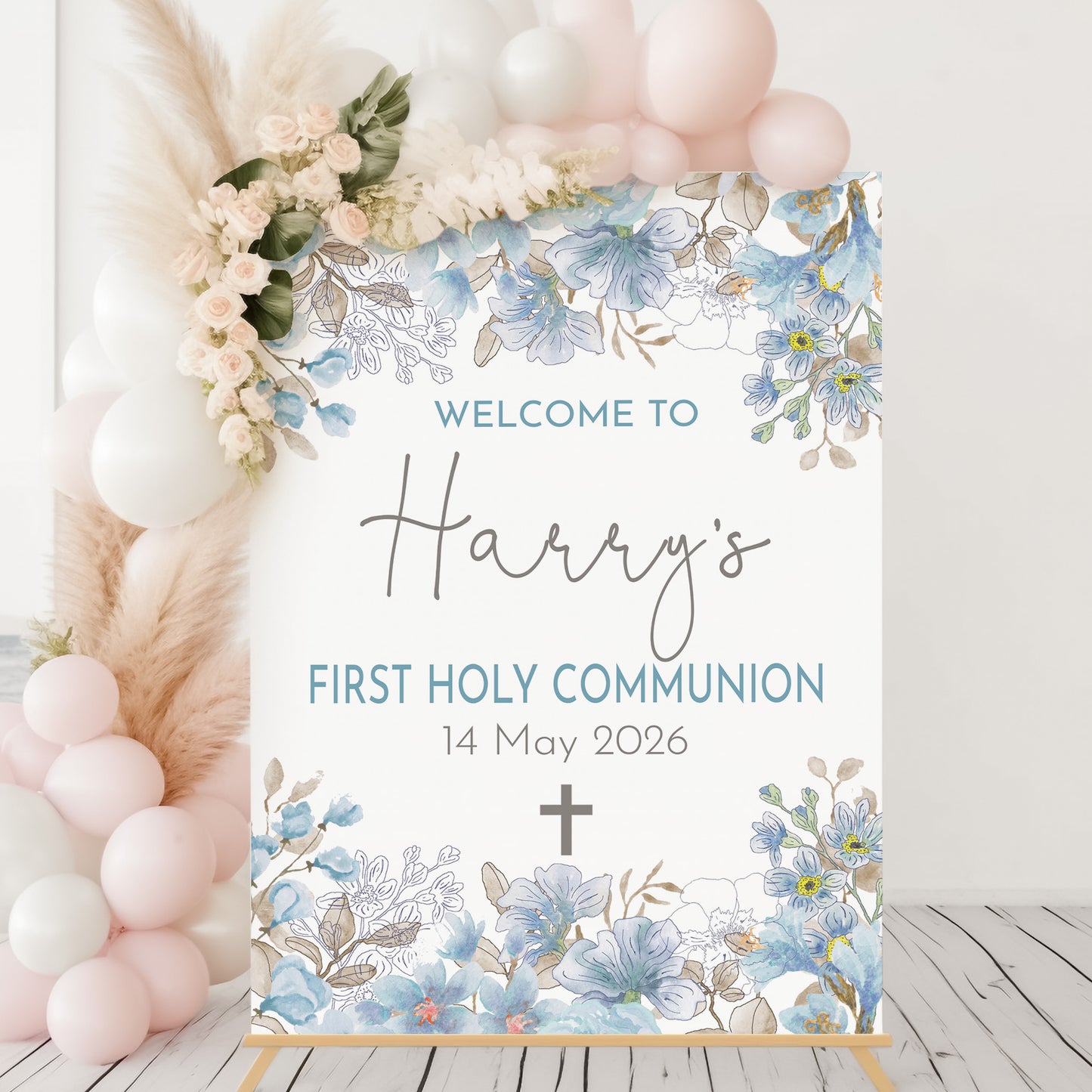 Soft Blue First Holy Communion Welcome Sign