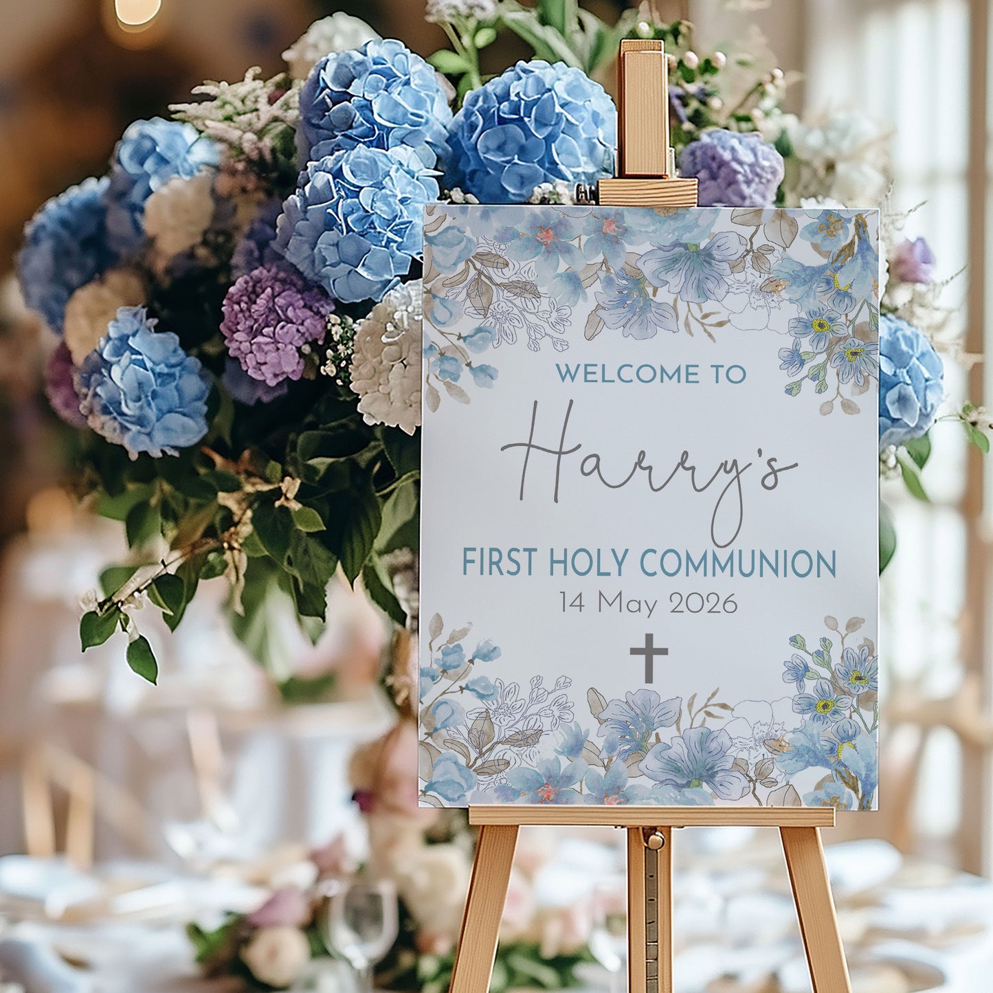 Soft Blue First Holy Communion Welcome Sign