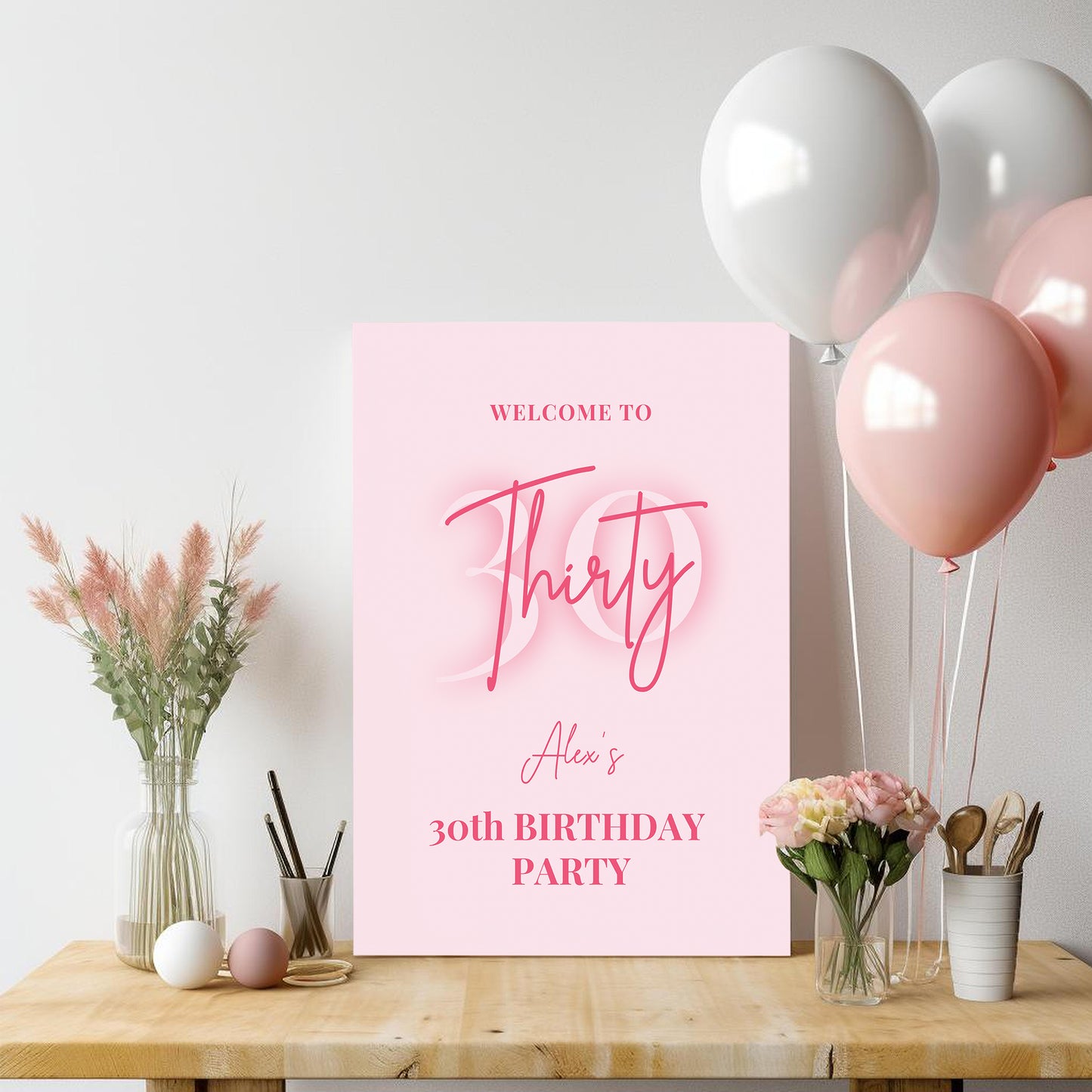 Neon Pink Birthday Party Welcome Sign - Any Age