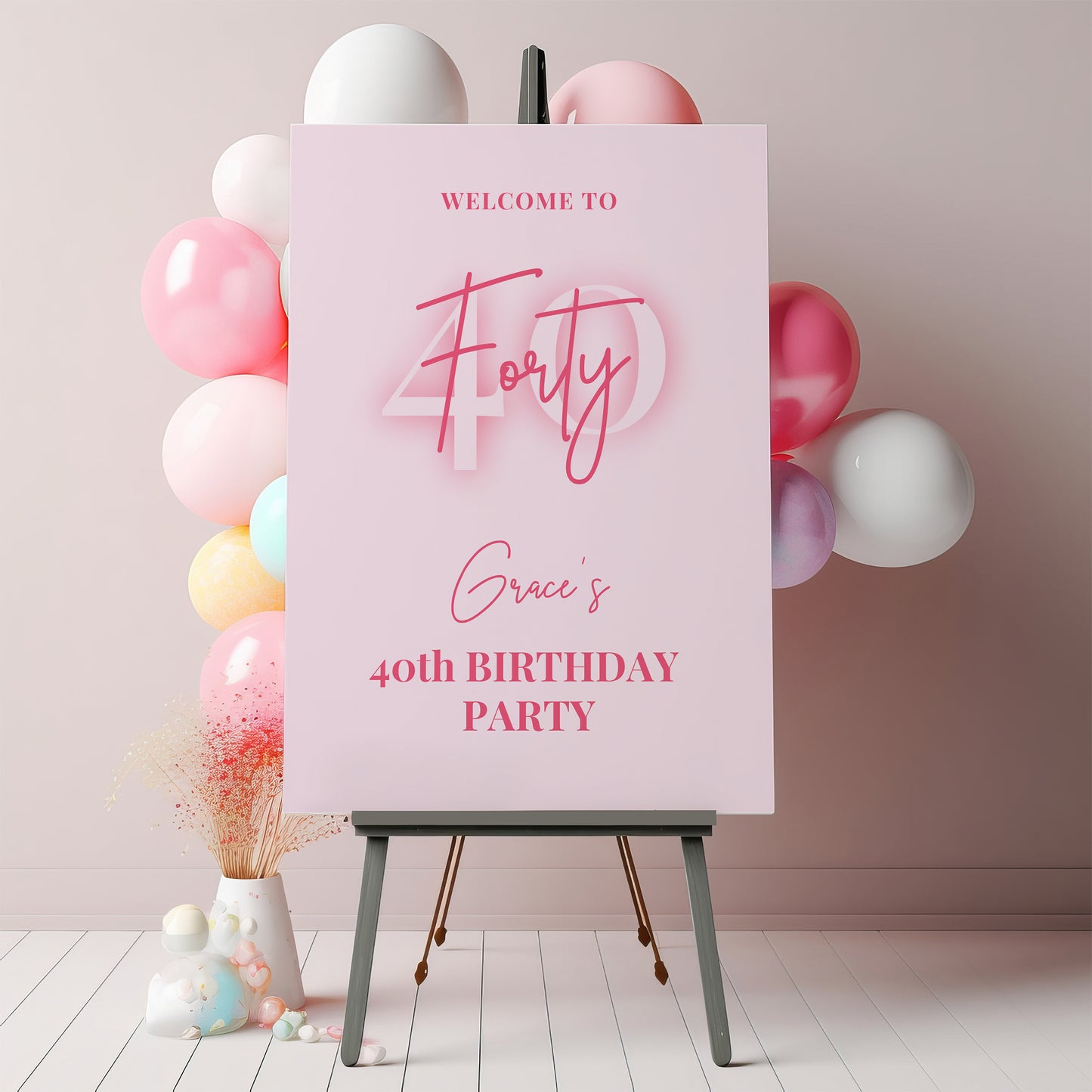 Neon Pink Birthday Party Welcome Sign - Any Age