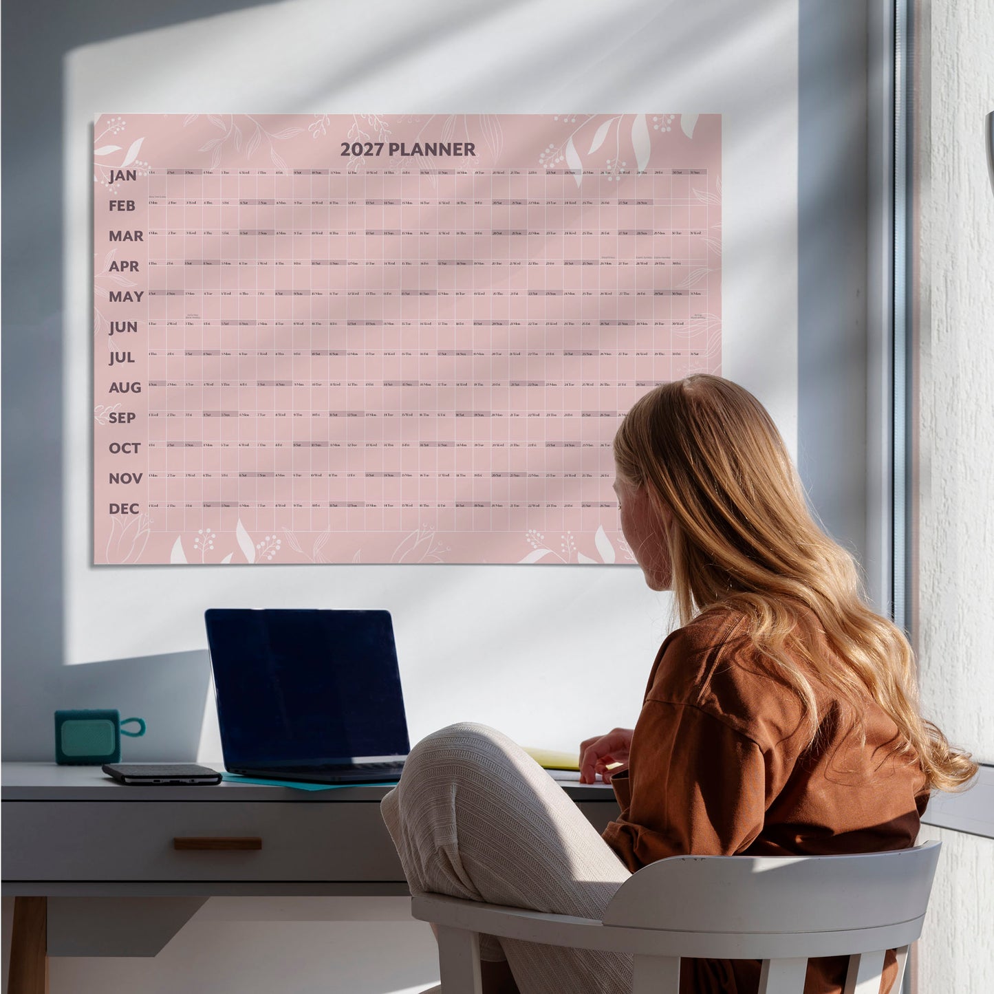 2027 Pink Wall Calendar A1 - Jan-Dec 2027