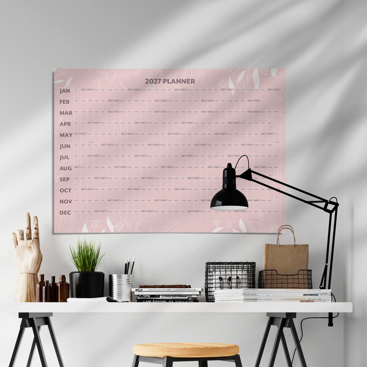 2027 Pink Wall Calendar A1 - Jan-Dec 2027