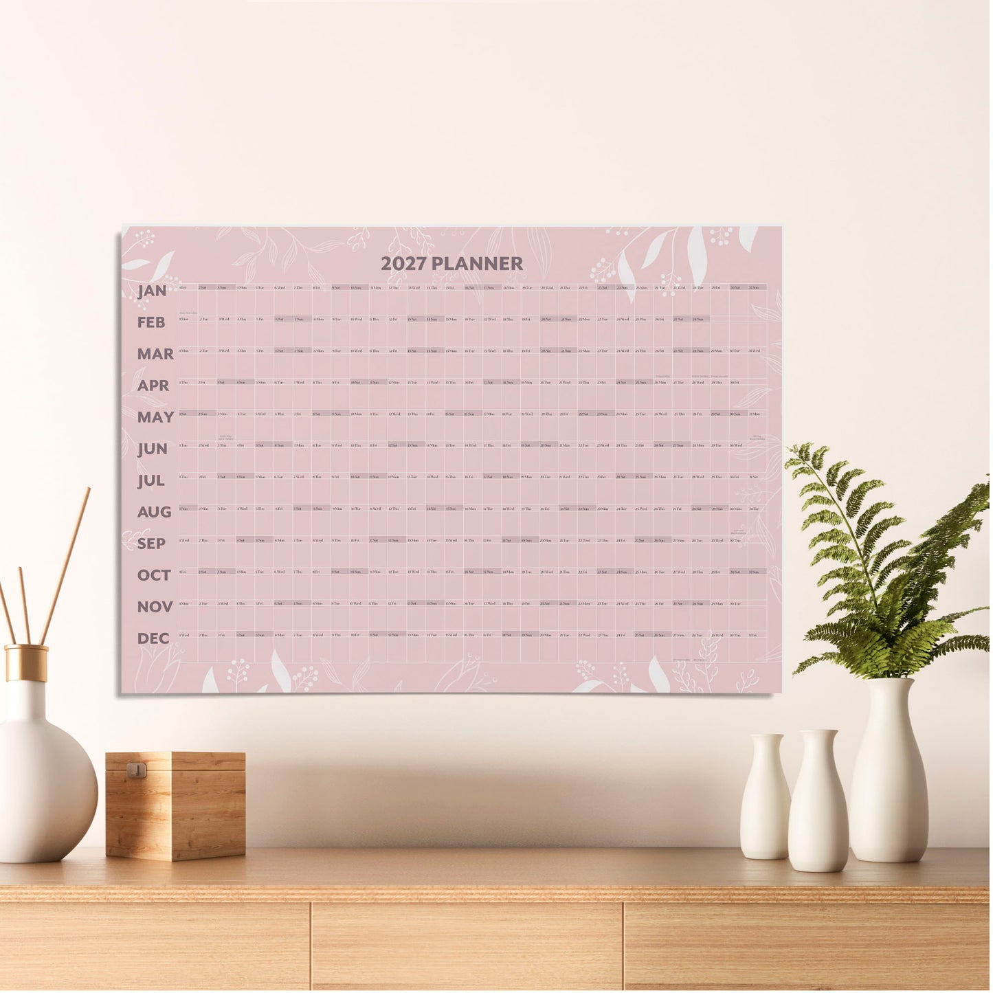 2027 Pink Wall Calendar A1 - Jan-Dec 2027