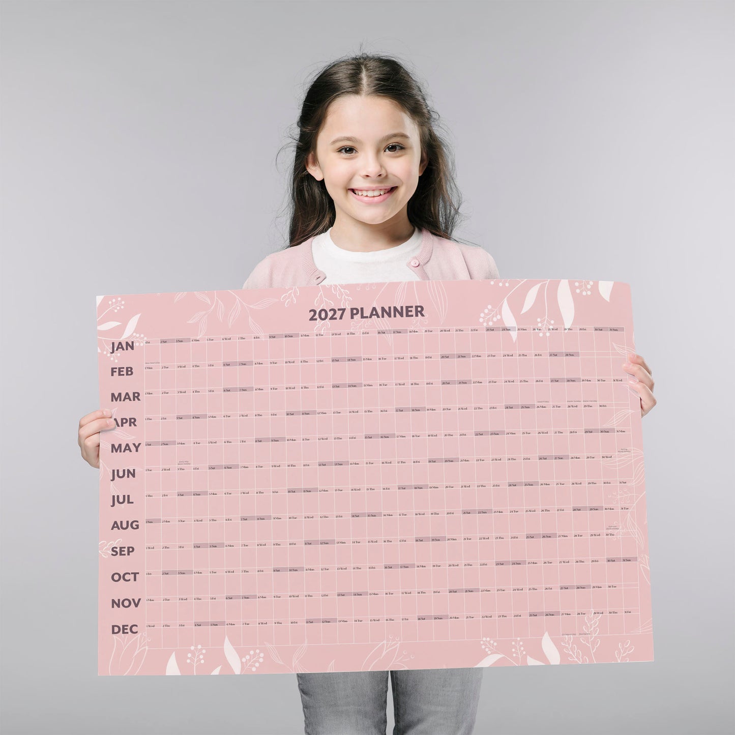 2027 Pink Wall Calendar A1 - Jan-Dec 2027