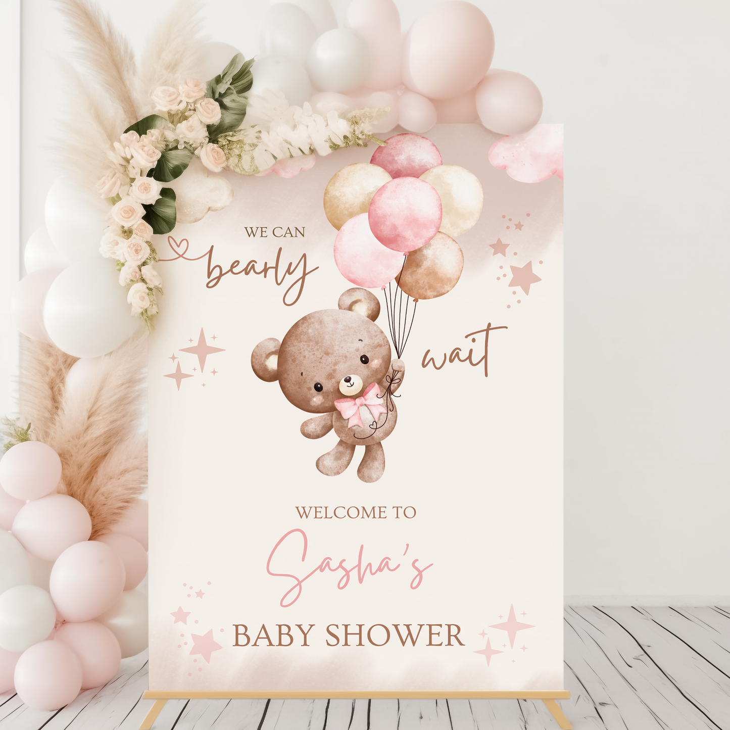 Teddy Bear Bearly Wait Baby Shower Sign