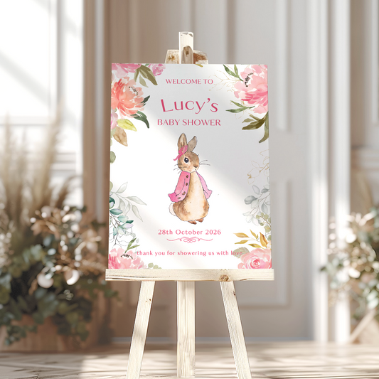 Pink Peter Rabbit Baby Shower Sign