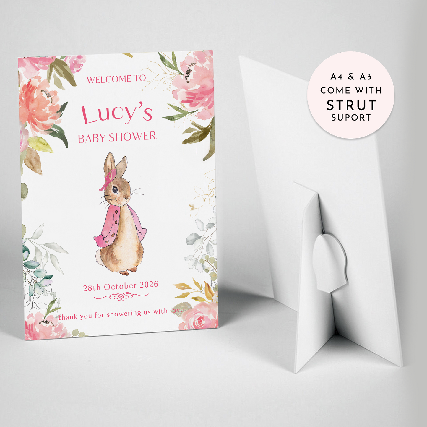 Pink Peter Rabbit Baby Shower Sign