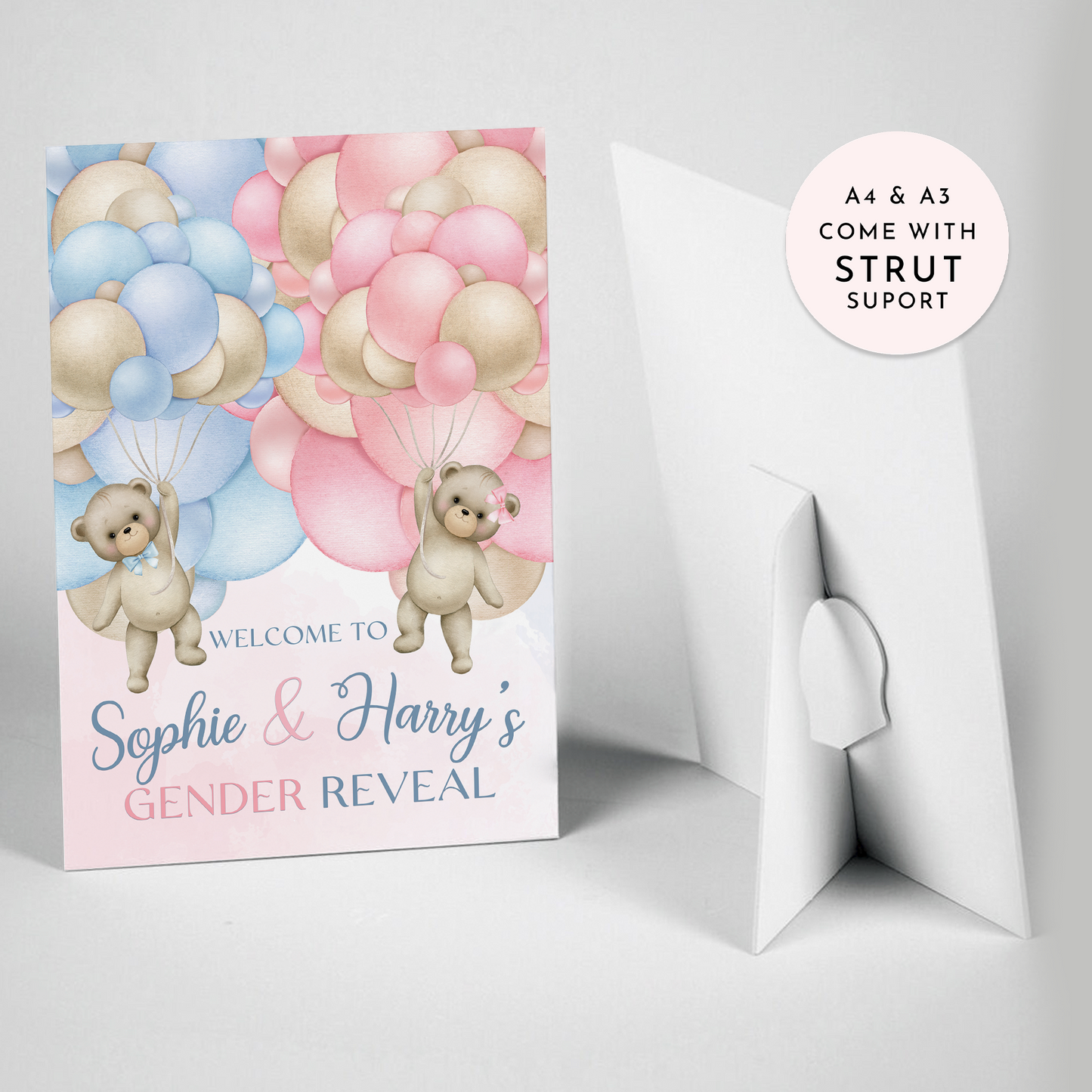 Pink and Blue Balloon Gender Reveal Welcome Party Sign
