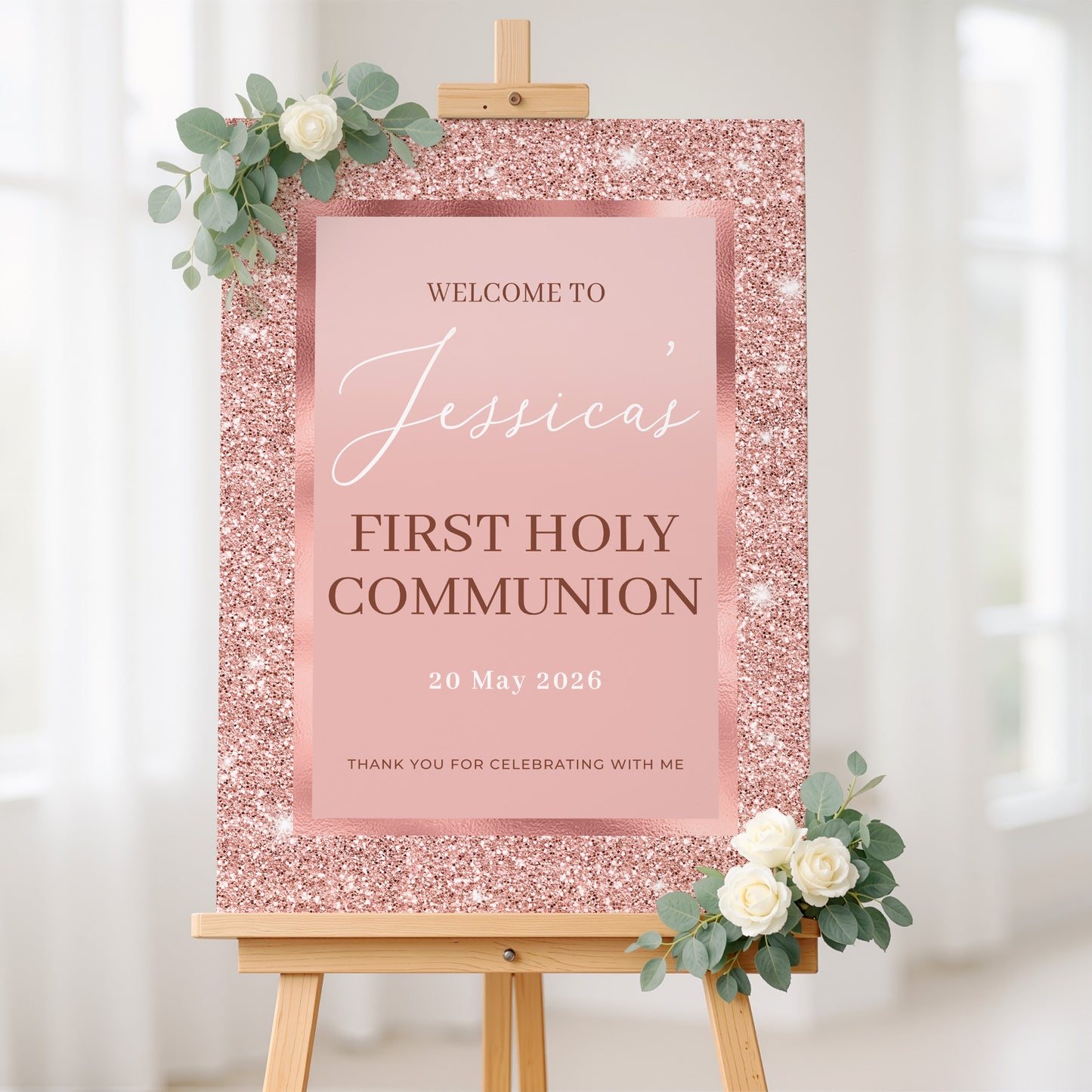 Rose Gold Holy Communion Welcome Sign