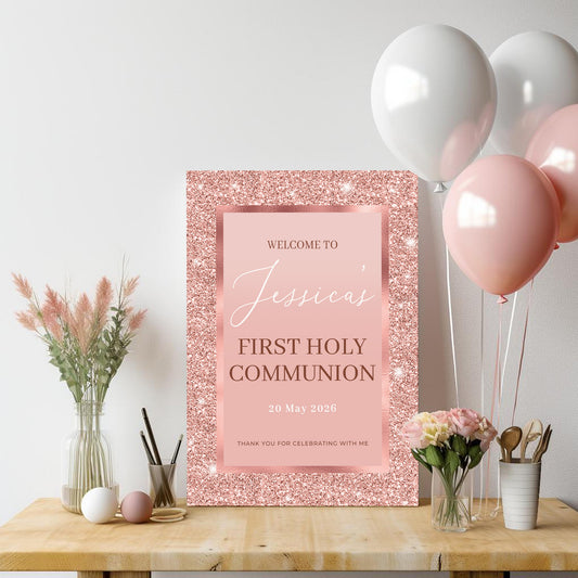 Rose Gold Holy Communion Welcome Sign