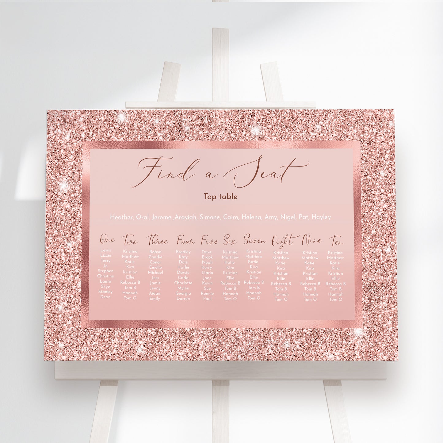Rose Gold Wedding Seating Plan Sign