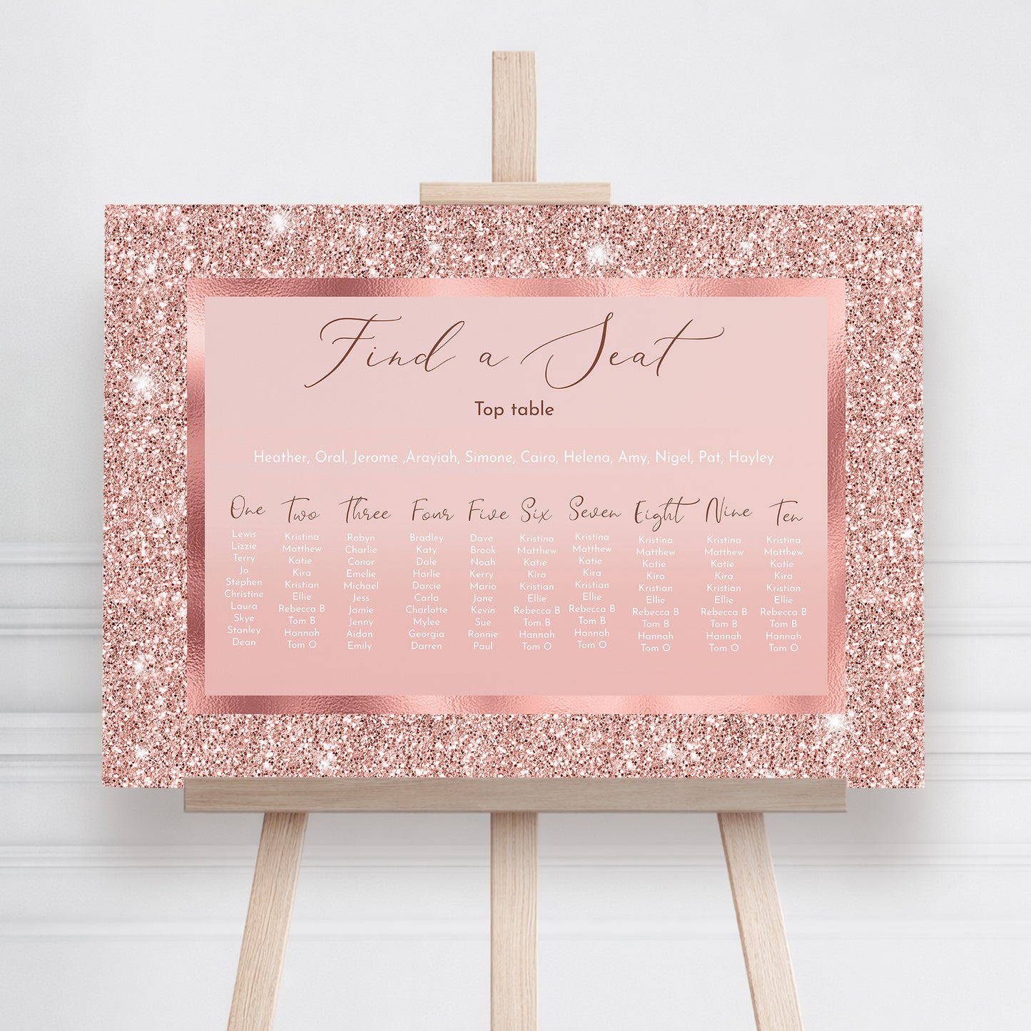Rose Gold Wedding Seating Plan Sign