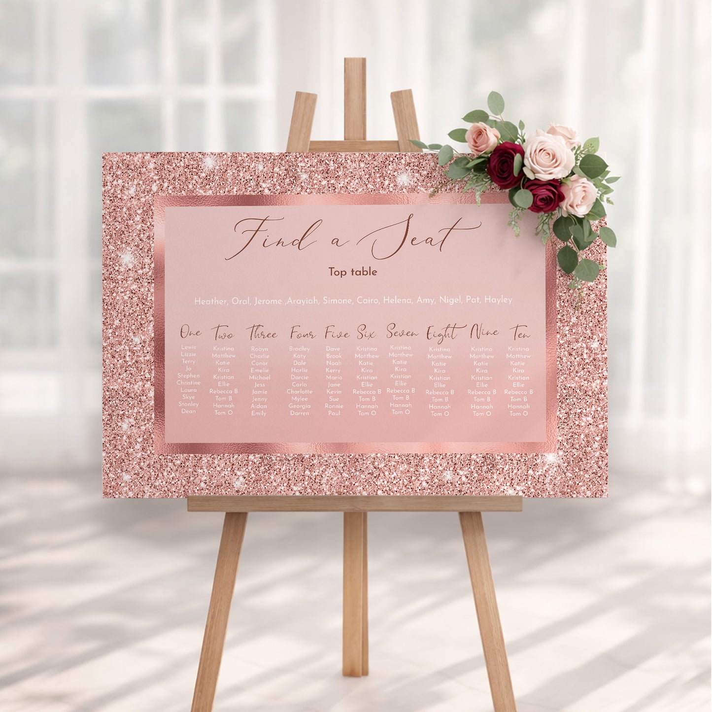 Rose Gold Wedding Seating Plan Sign
