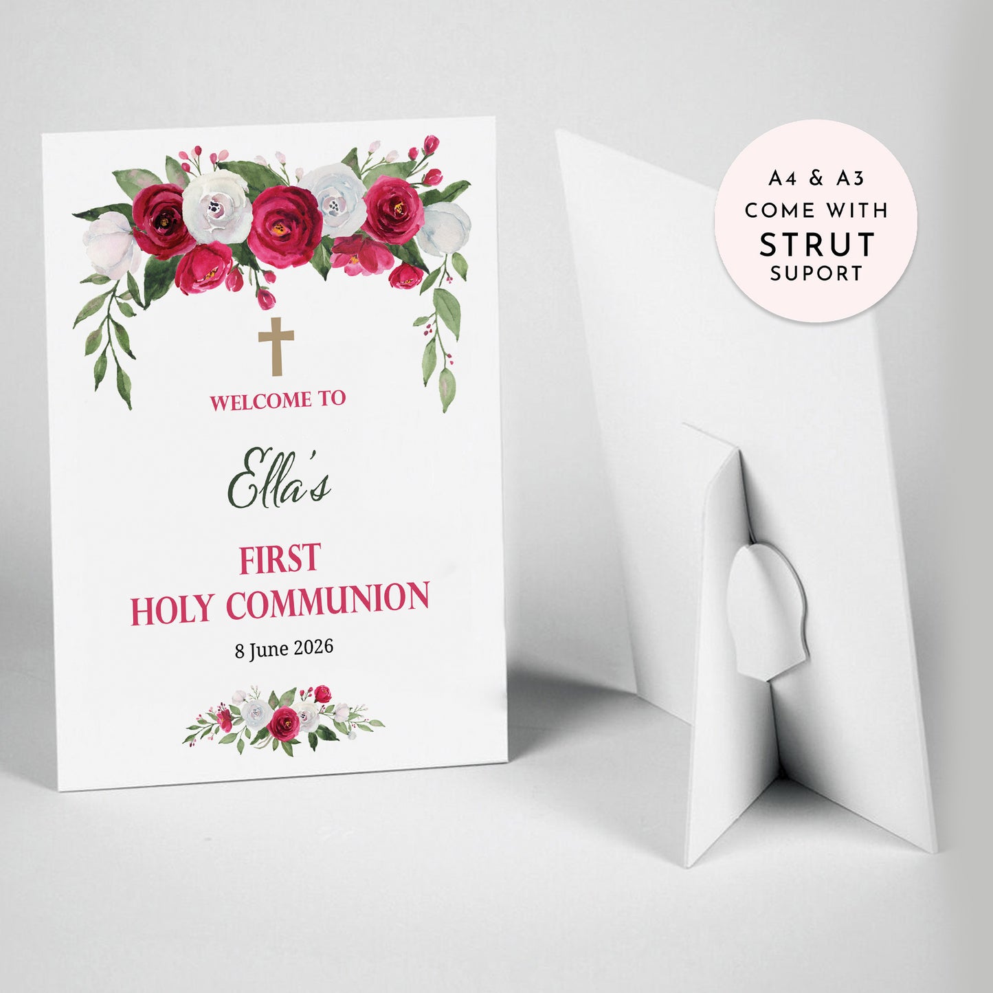 First Holy Communion Welcome Sign Cerise/Red Rose