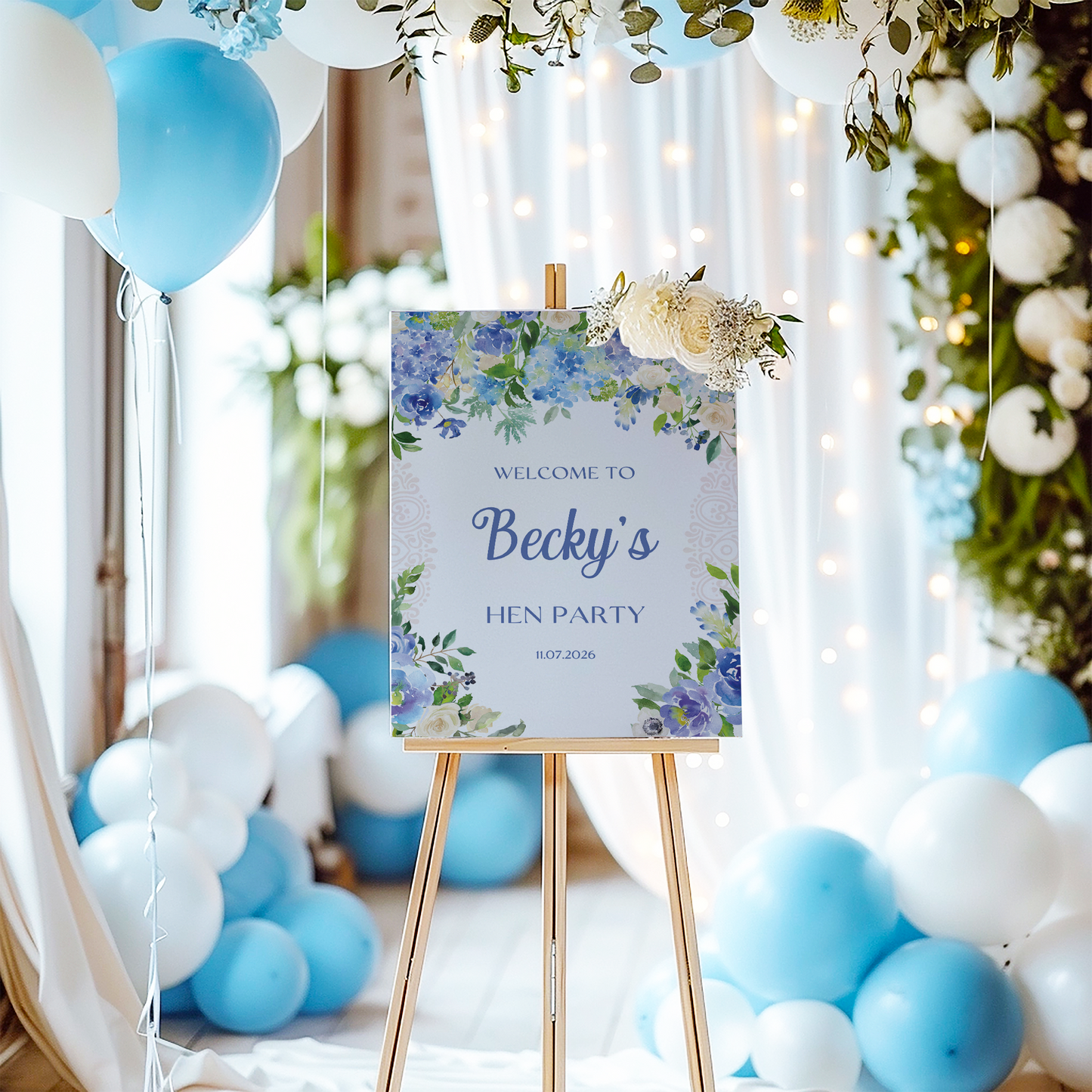 Light Blue Floral Hen Party Welcome Sign