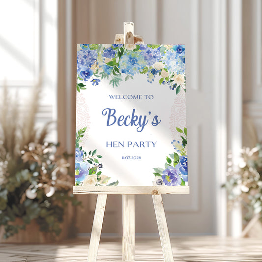 Light Blue Floral Hen Party Welcome Sign