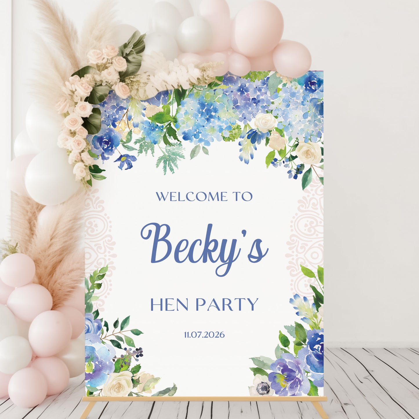 Light Blue Floral Hen Party Welcome Sign