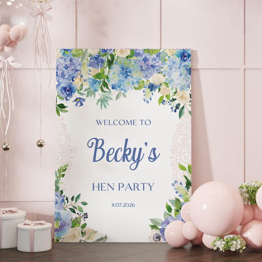 Light Blue Floral Hen Party Welcome Sign