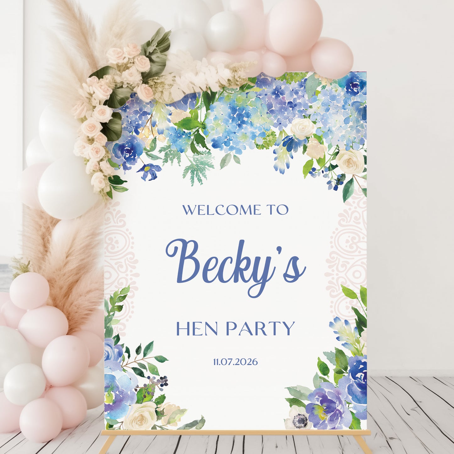 Light Blue Floral Hen Party Welcome Sign