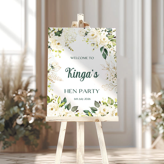 White Rose Hen Party Welcome Sign