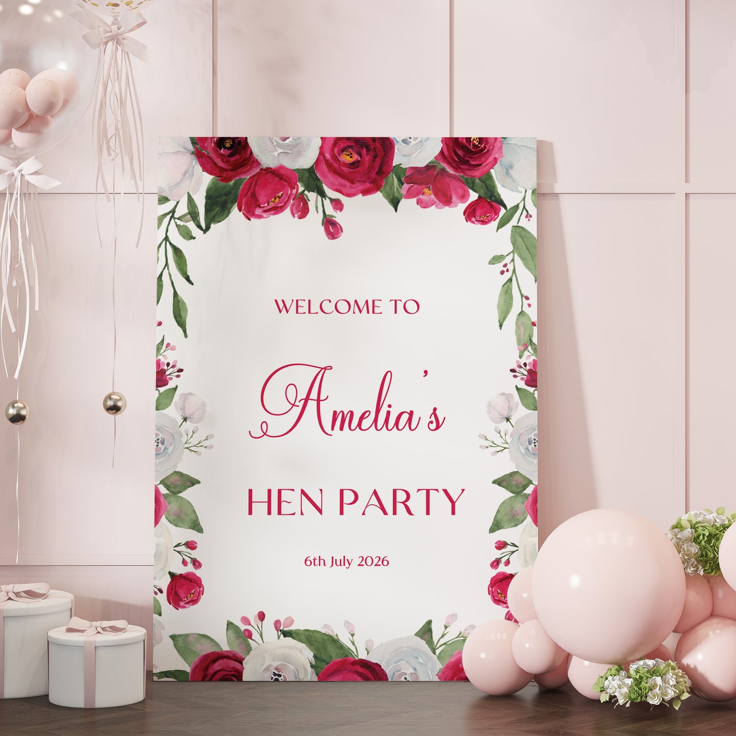 Red Rose Hen Party Welcome Sign
