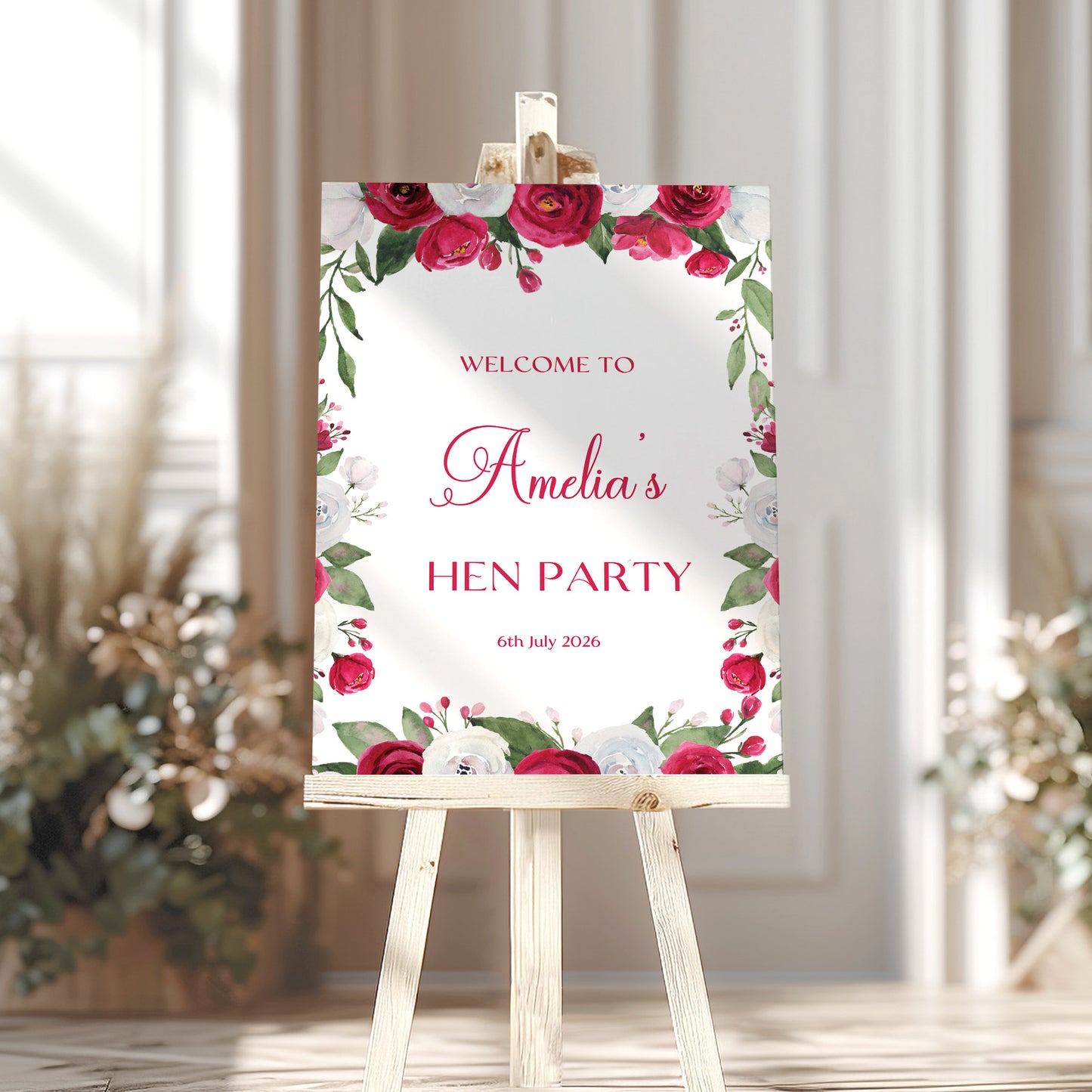 Red Rose Hen Party Welcome Sign