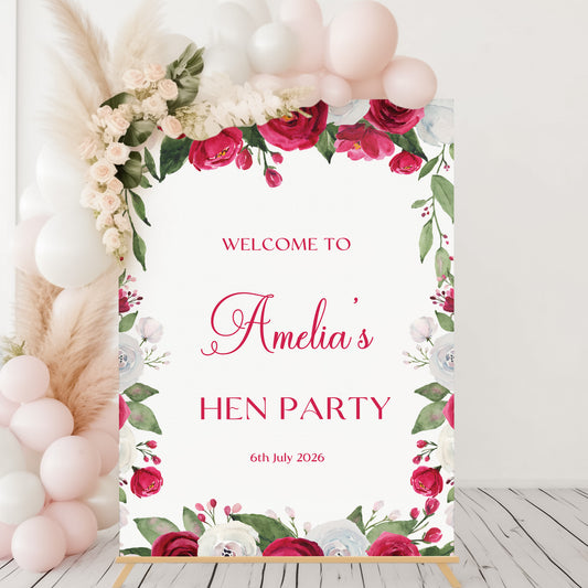 Red Rose Hen Party Welcome Sign