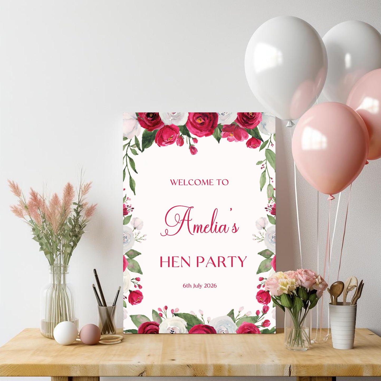Red Rose Hen Party Welcome Sign