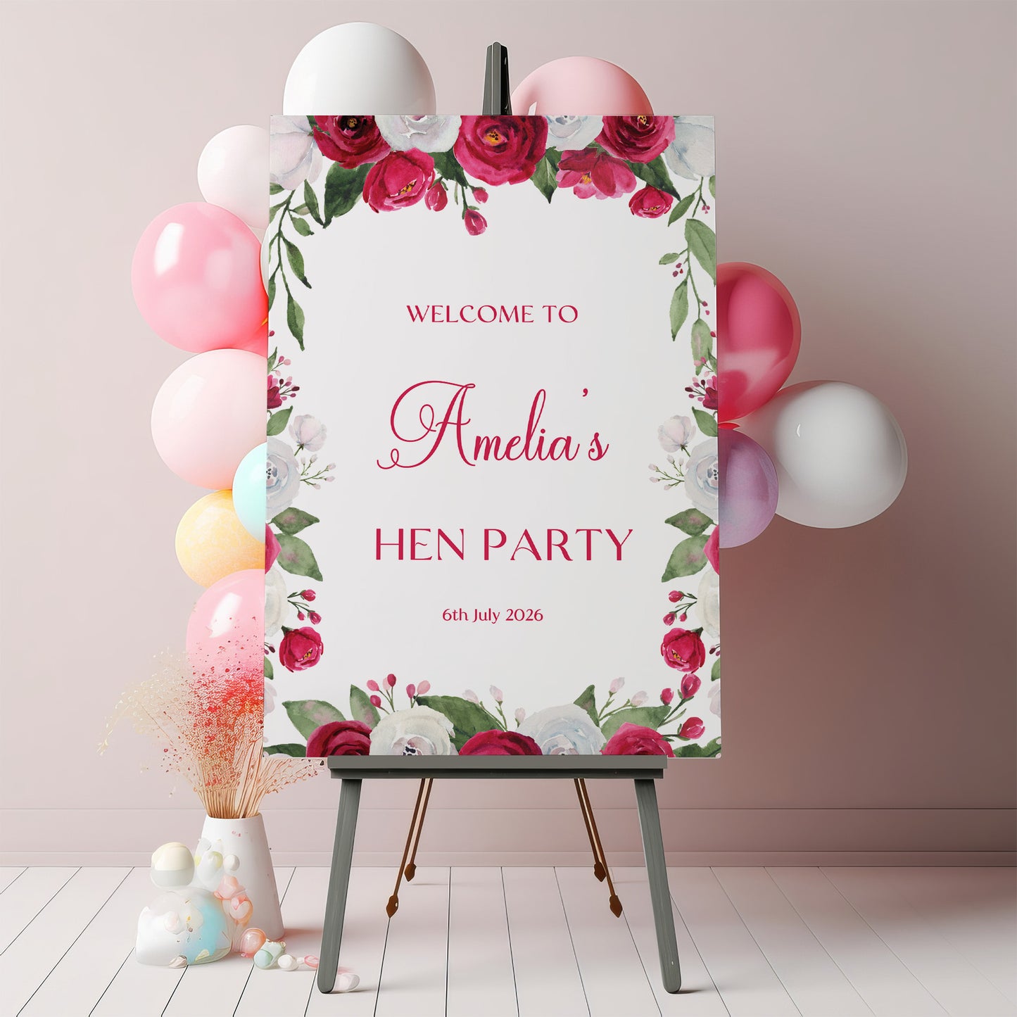 Red Rose Hen Party Welcome Sign