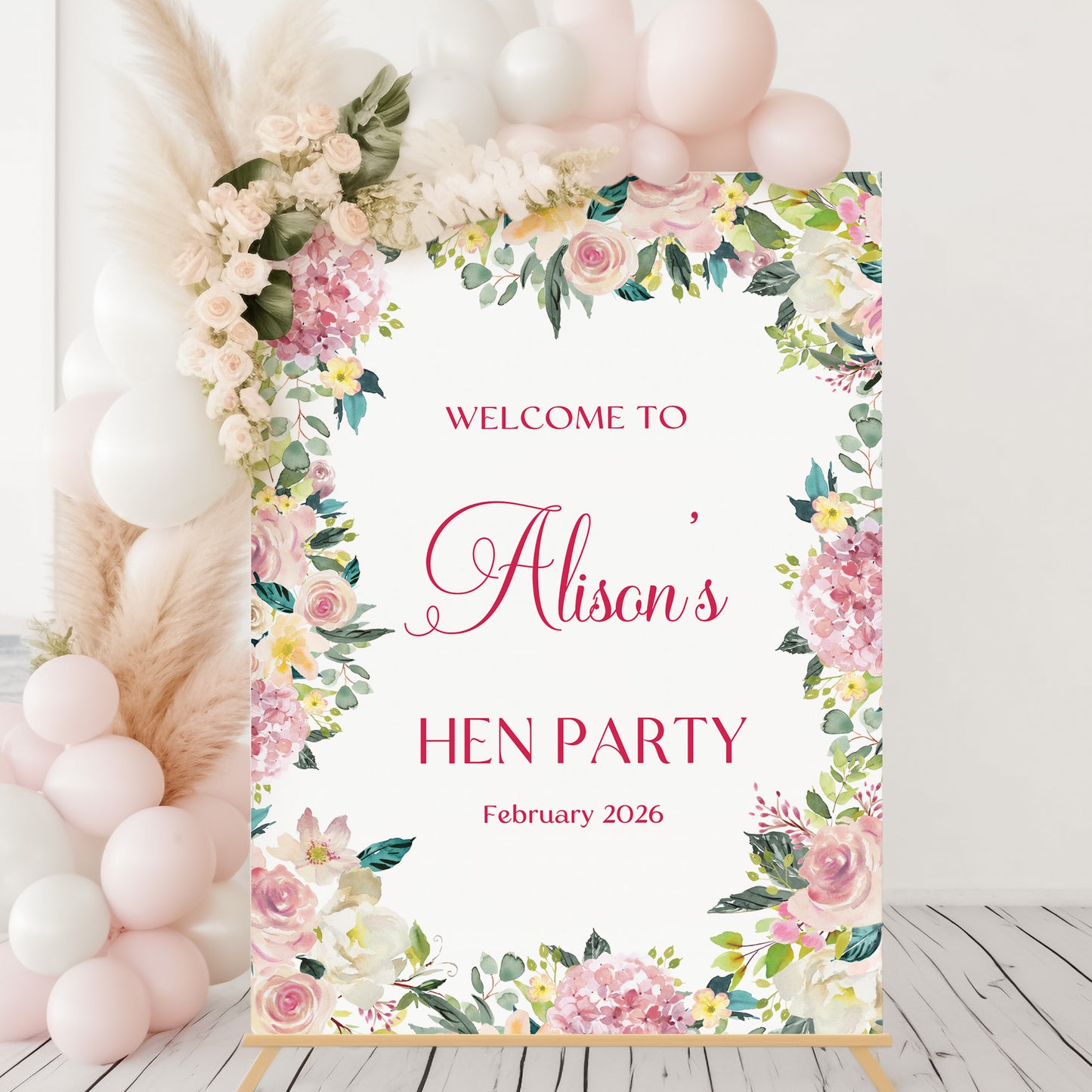 Pink Floral Hen Party Welcome Sign