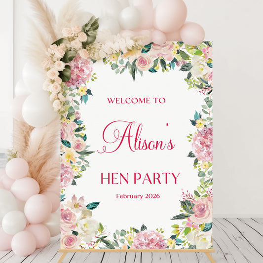Pink Floral Hen Party Welcome Sign