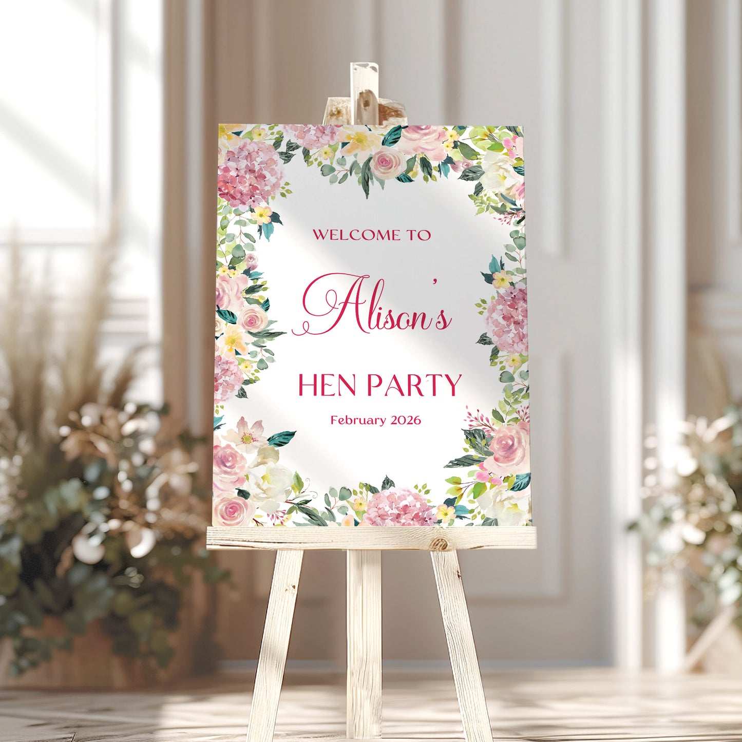 Pink Floral Hen Party Welcome Sign