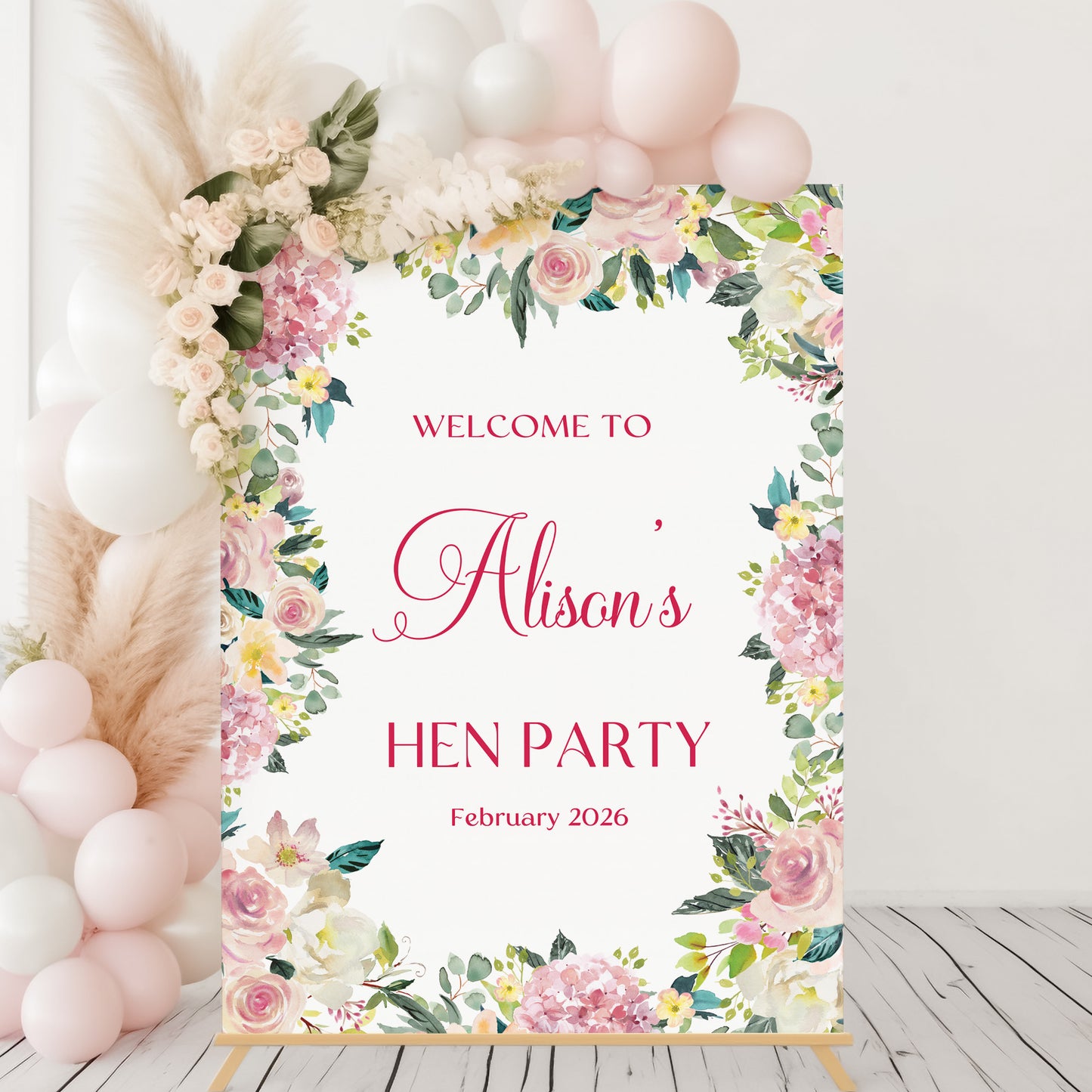 Pink Floral Hen Party Welcome Sign