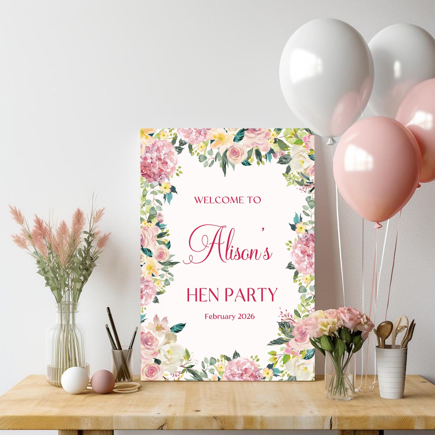 Pink Floral Hen Party Welcome Sign