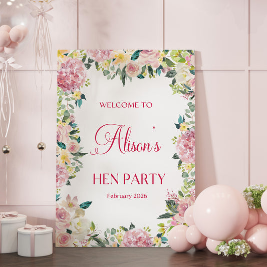 Pink Floral Hen Party Welcome Sign