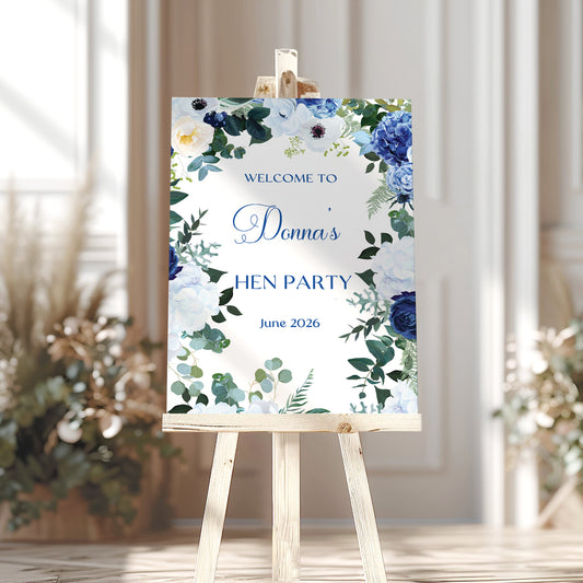 Navy Blue Floral Hen Party Welcome Sign
