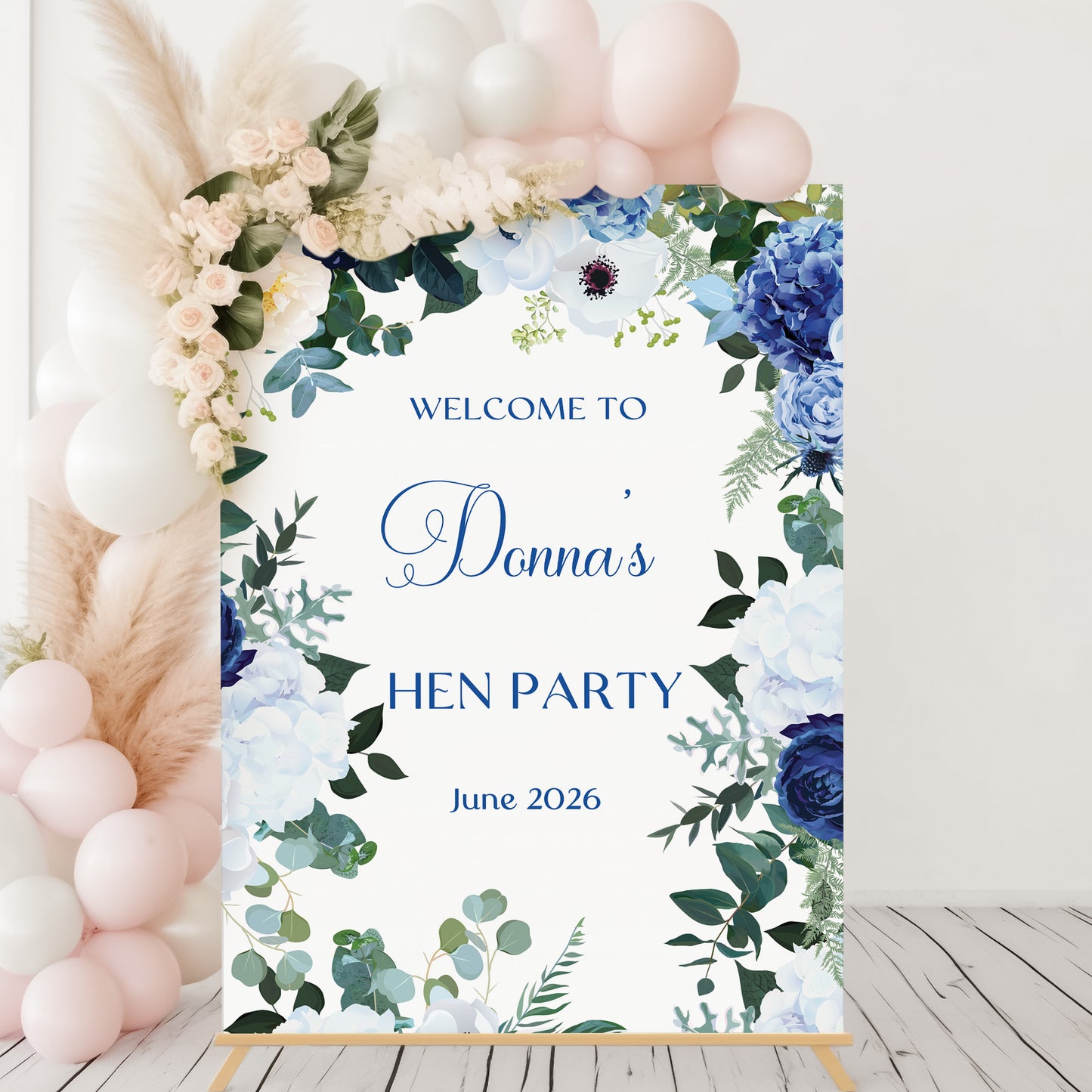 Navy Blue Floral Hen Party Welcome Sign