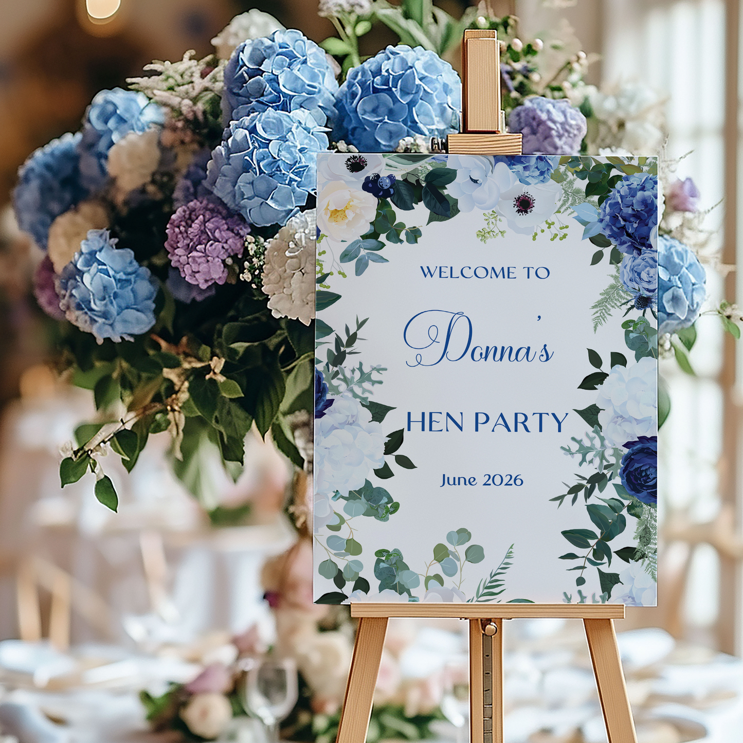 Navy Blue Floral Hen Party Welcome Sign
