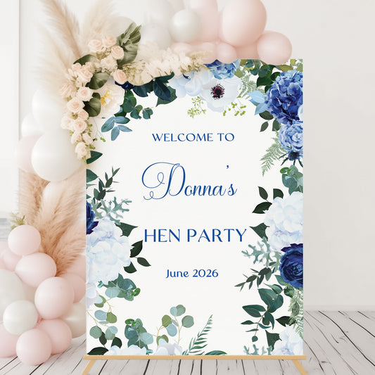 Navy Blue Floral Hen Party Welcome Sign