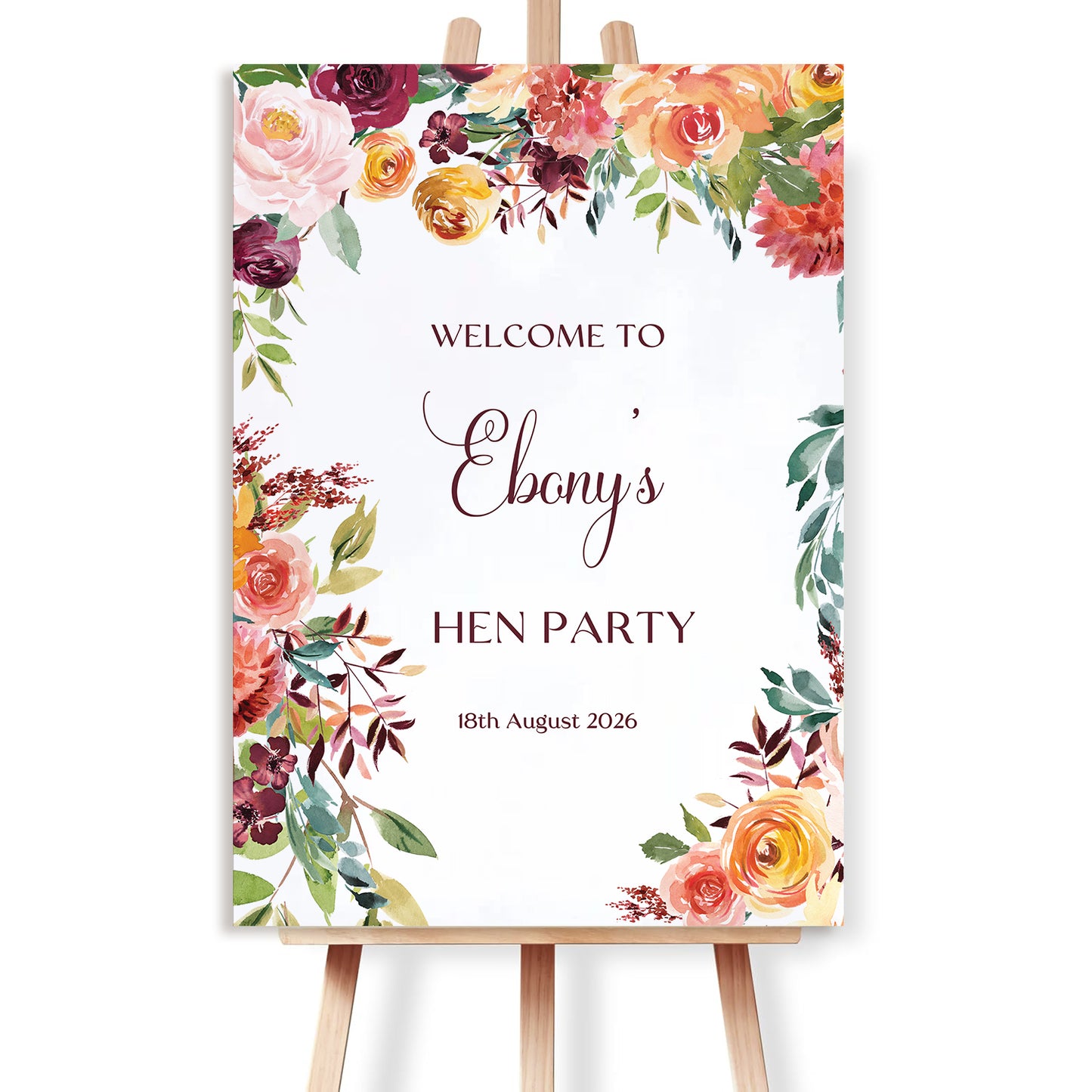 Rust Floral Hen Party Welcome Sign