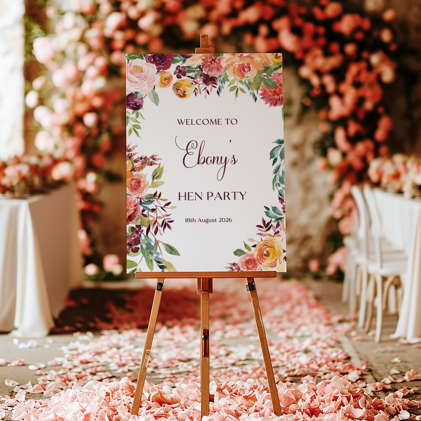 Rust Floral Hen Party Welcome Sign