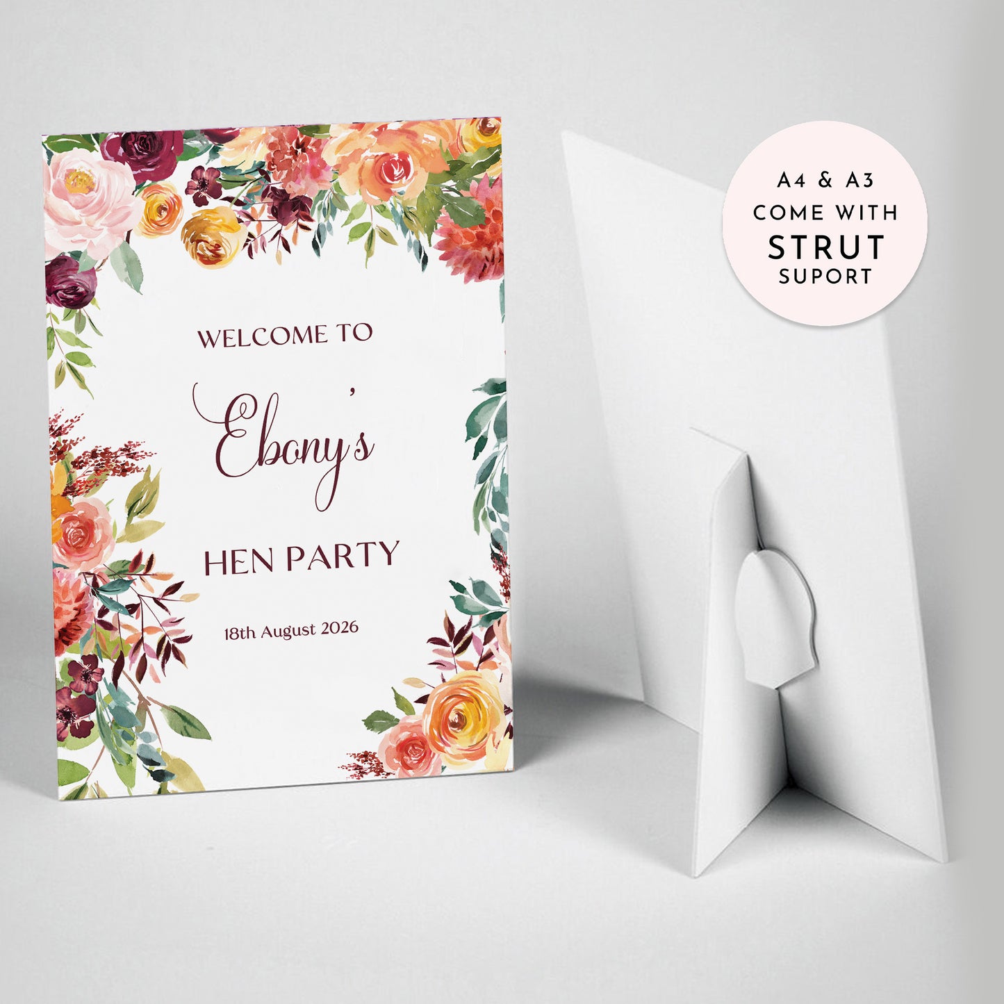 Rust Floral Hen Party Welcome Sign