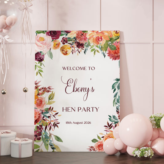 Rust Floral Hen Party Welcome Sign