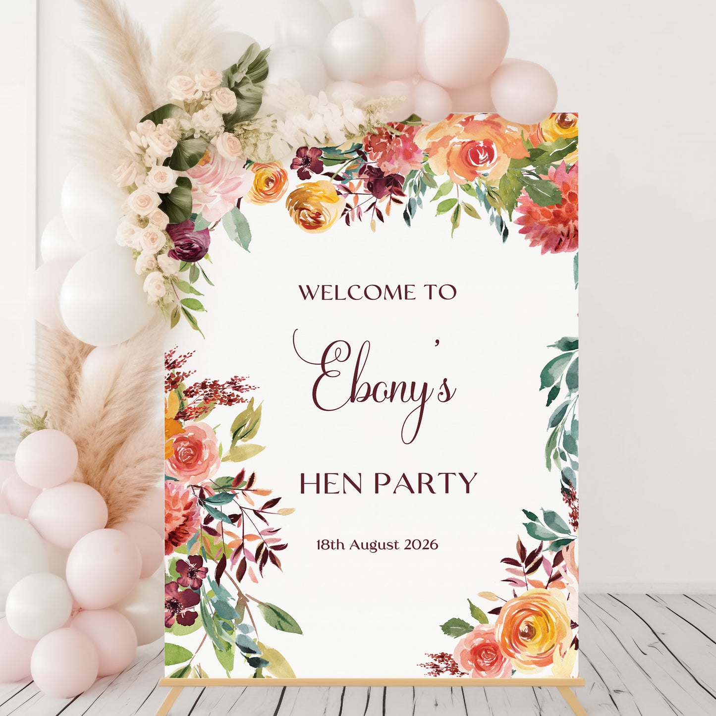 Rust Floral Hen Party Welcome Sign