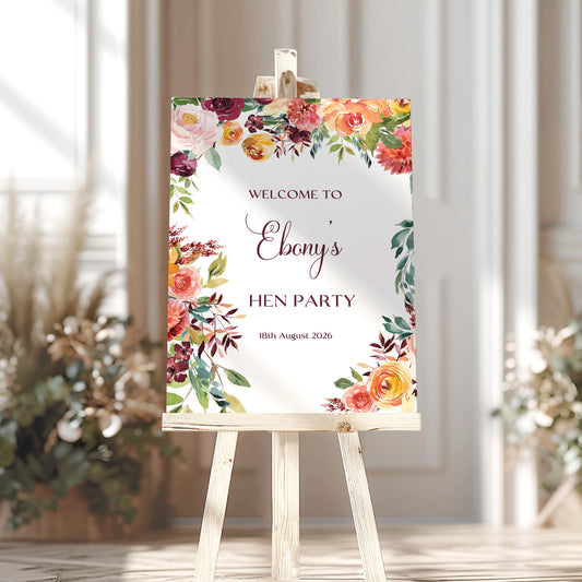 Rust Floral Hen Party Welcome Sign