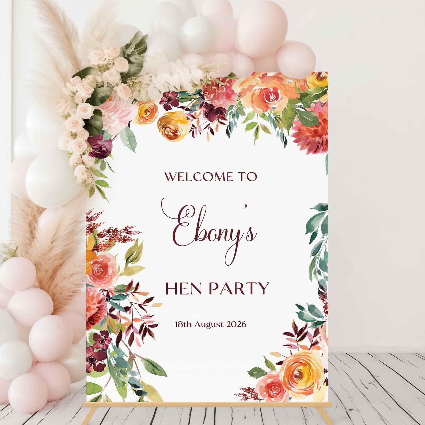 Rust Floral Hen Party Welcome Sign