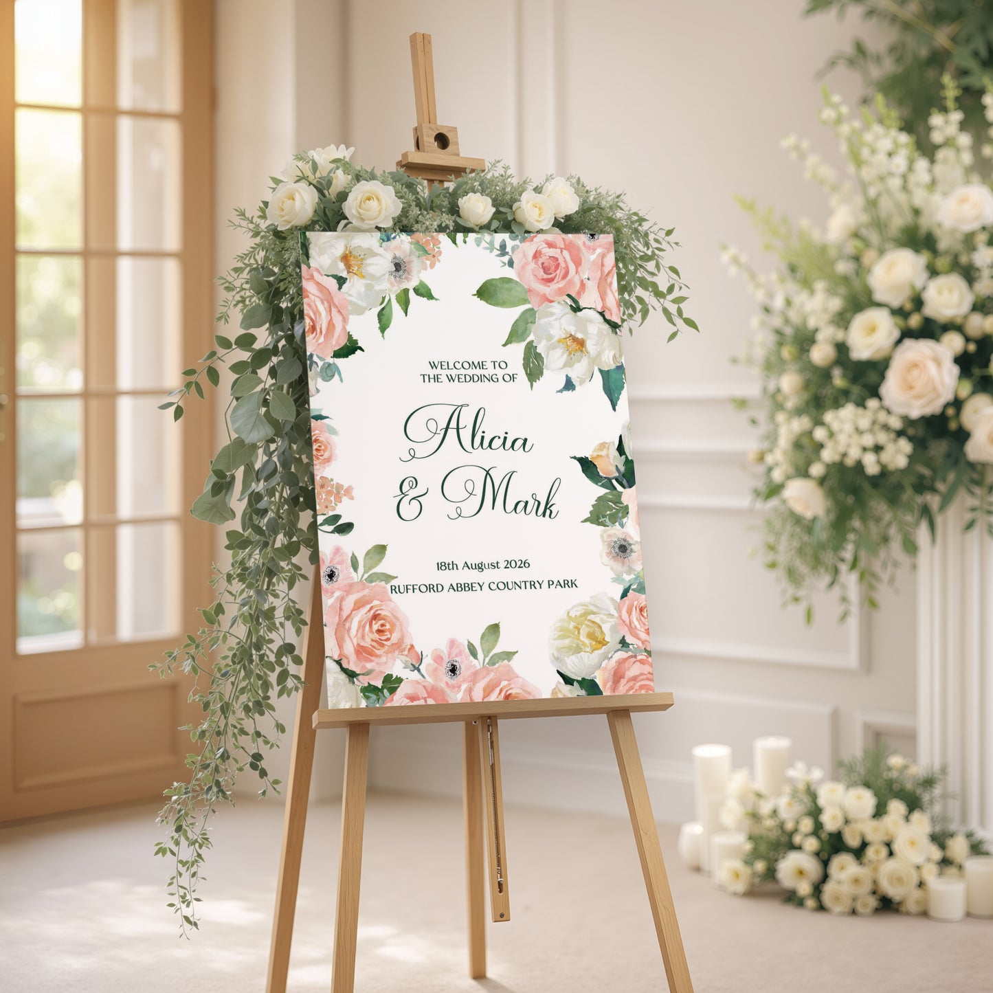 Blush Floral Wedding Party Welcome Sign, Wedding Welcome Sign, Peach Floral Welcome Sign, Wedding Party Sign, Botanical Ceremony Decor