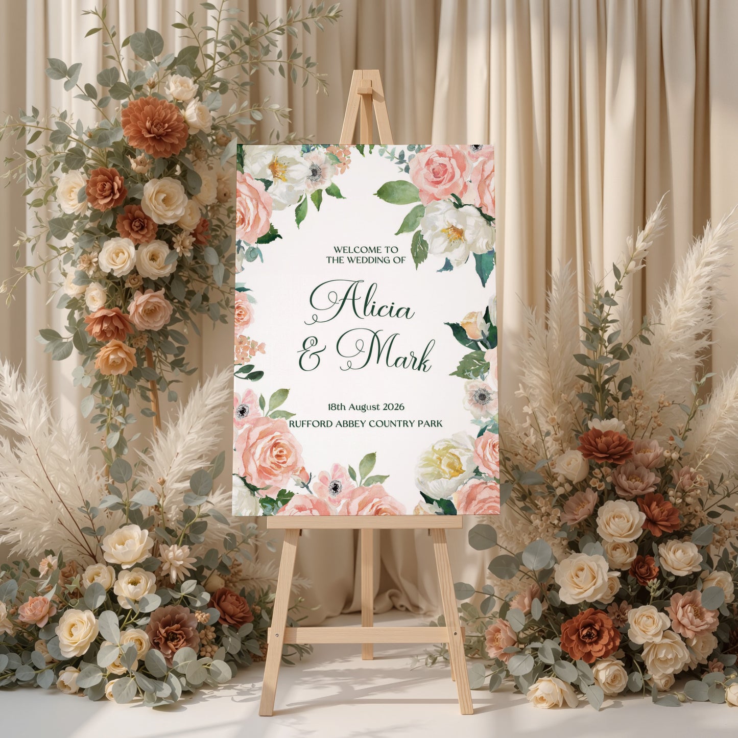 Blush Floral Wedding Party Welcome Sign, Wedding Welcome Sign, Peach Floral Welcome Sign, Wedding Party Sign, Botanical Ceremony Decor